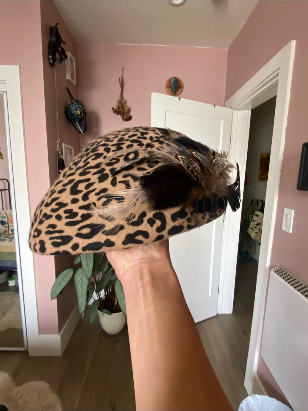 San Diego Hat Company Leopard Print Beret in Tan and Black